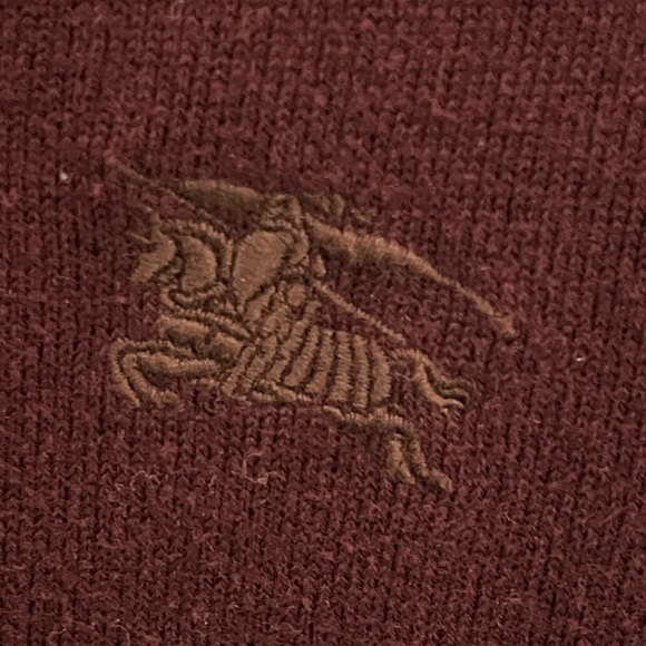 Burberry Kids sweater. Unisex Sz8Y Burgundy w/ Burberry check patches on elbow. - Picture 4 of 4